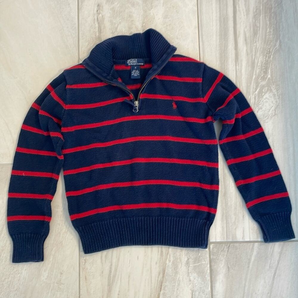 Ralph Lauren Size Small navy and red horizontal stripe quarter zip sweater